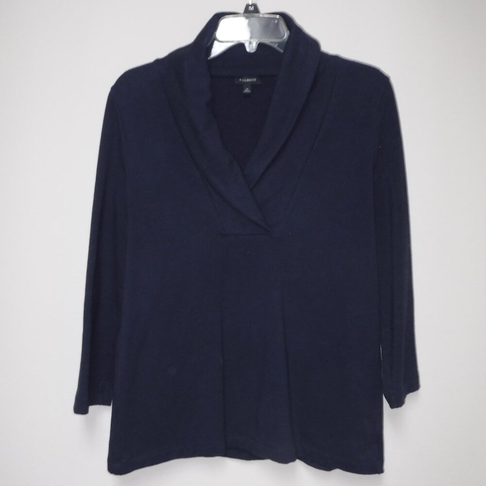 Talbots Navy V-Neck with Collar 3/4 Sleeve Length Sweater